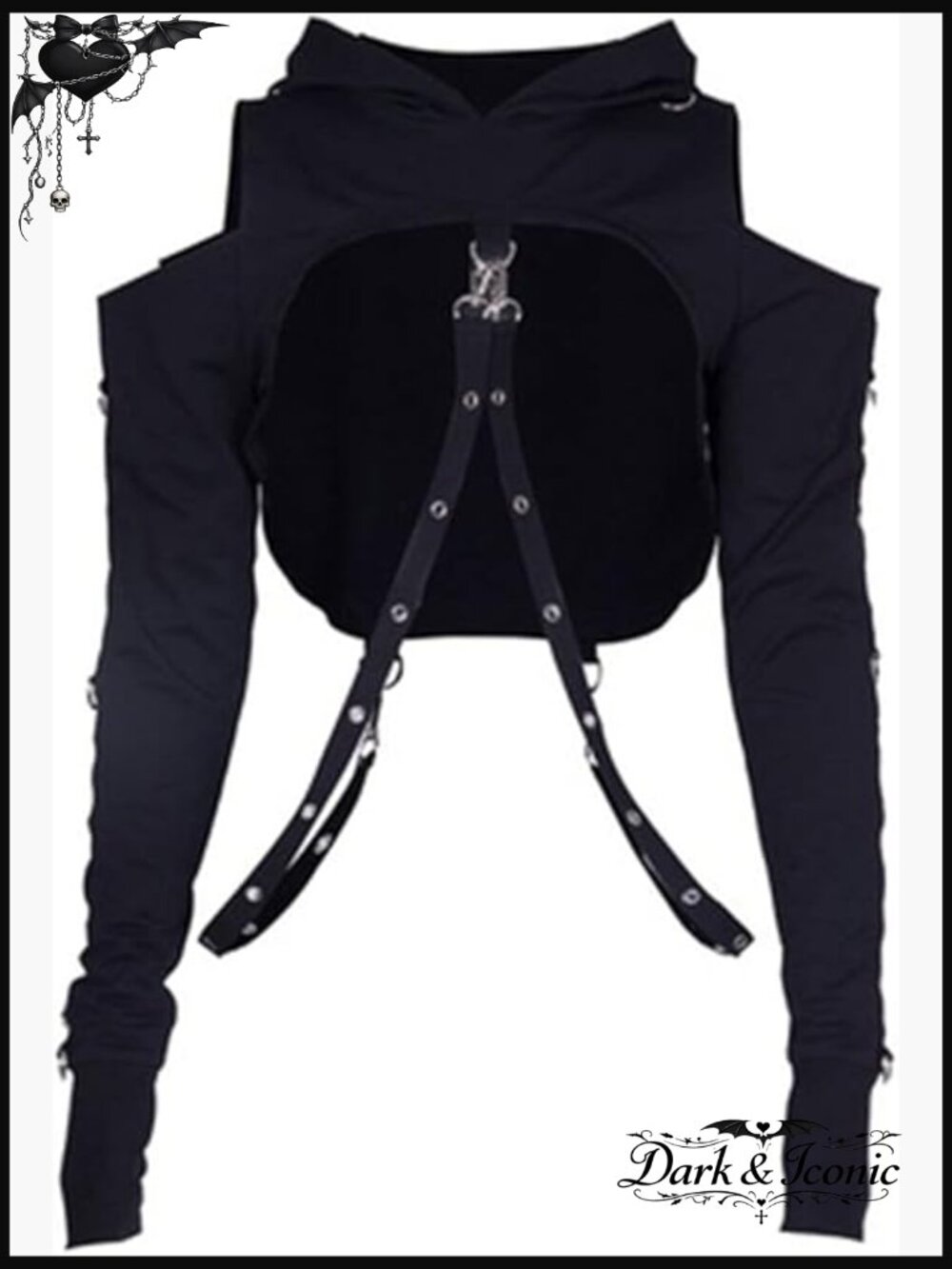 Gothic Punk Hoodie Crop Top Long Sleeve Pullover Sweatshirt Rave Festival